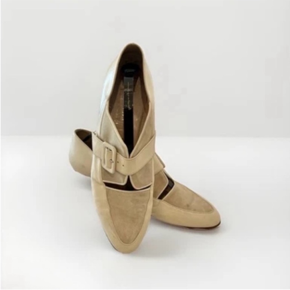 Raspini Florence Vintage Cream Italian 100% Leather Buckle Heels - Sz 8 - Rare!